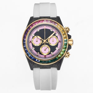Reloj Cronógrafo con Piedras Preciosas Arcoíris 2026, Esfera Rosa, Caja de Fibra de Carbono, Reloj Mecánico de Lujo para Hombre y Mujer - Product Image 1