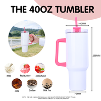 Vente en gros de gobelets de voyage vierges de 40 oz, gobelet isotherme en acier inoxydable de 40 oz, anti-fuite, avec poignée et paille pour impression par sublimation