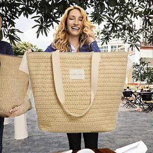 Sac fourre-tout décontracté d'été pour femme, en paille tressée de couleur unie, avec doublure zippée portable, sac à main en paille - Product Image 3