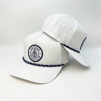 Casquette de baseball unisexe OEM brodée, tissée, à 5 panneaux, imperméable, découpée au laser, avec corde et visière incurvée, pour le sport et la pêche