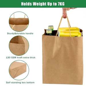 Sac en papier kraft recyclé écologique ZJPACK avec poignée et logo personnalisé, sac à emporter pour aliments - Product Image 4
