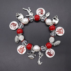 Pulsera Elástica Hecha a Mano de Aleación de Zinc con Cuentas Multicolores Personalizadas y Dijes de Equipos Deportivos para Aficionados, Día de Partido y Regalos - Product Image 2