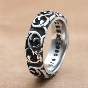 European Style Men's <b>Silver</b> Floral Vine <b>Ring</b> 925 Sterling <b>Silver</b> Retro Punk Jewelry Gift 24068 - Product Image 2