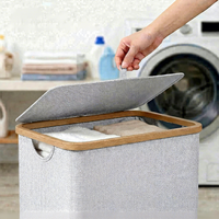 Panier à linge moderne en bambou avec couvercle intérieur amovible et lavable, design pliable, 35L+, rangement de vêtements respectueux de l'environnement