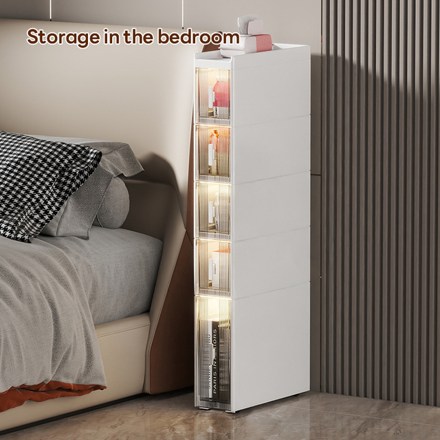 18cm Width Injection-Molded Bathroom Vertical Slim Storage Cabinet Narrow Plastic Drawer with Wheels for Living Room
