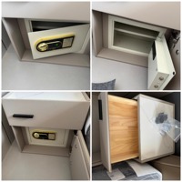 Table de chevet intelligente de luxe moderne avec lumières LED Chargement sans fil USB, haut-parleur de sécurité, meuble de rangement en bois pour chambre à coucher
