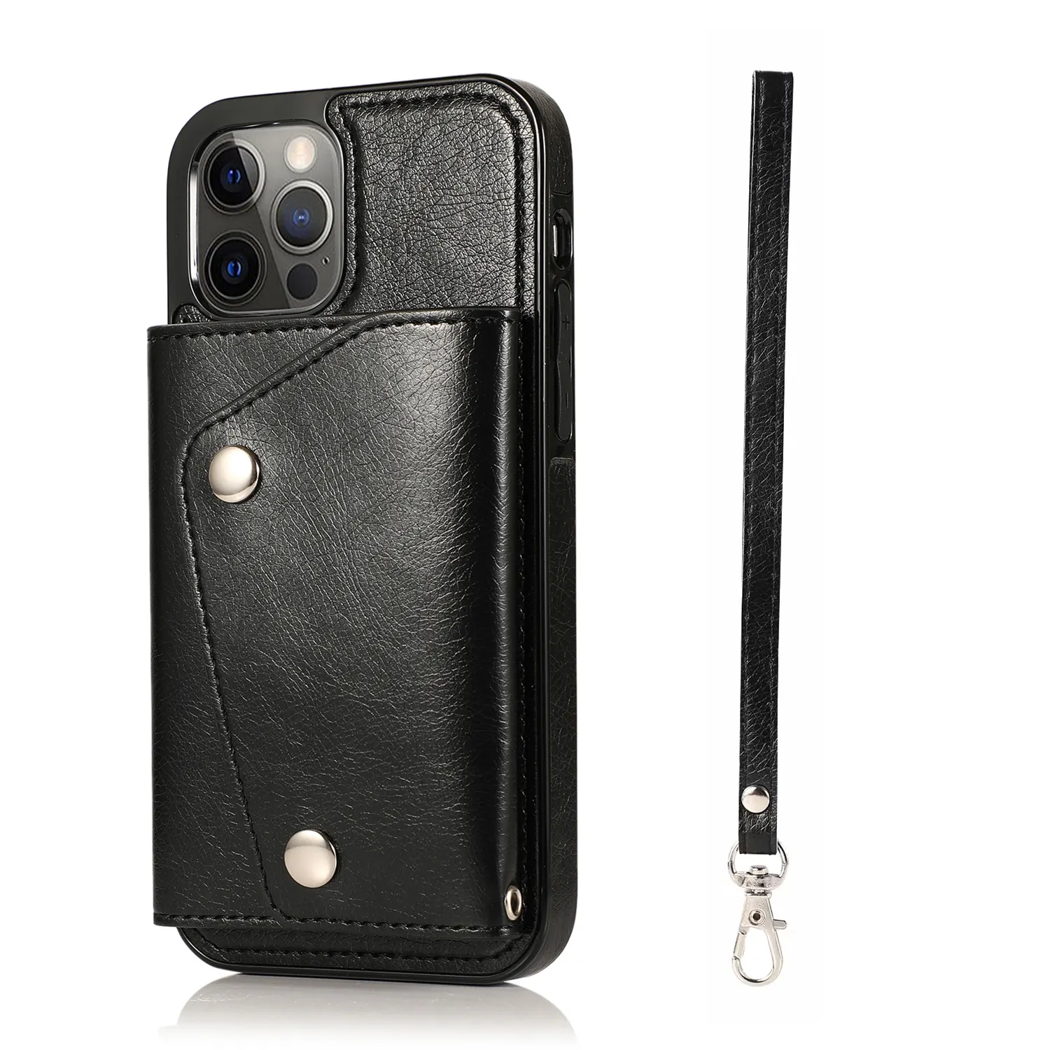 High Quality Card Pockets Lanyard Wallet Leather Phone Case for iPhone 13 Pro Max