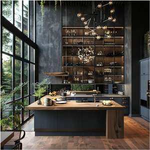 Gabinetes de cocina de madera maciza de lujo moderno con gabinetes de base de pintura brillante Diseño organizador de barra de cocina - Product Image 6