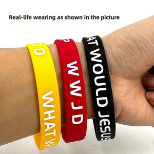 Bracelet en silicone personnalisé OEM pour cadeaux de fête, technologie d'impression, thème religieux, bracelet WWJD, anti-toxique et sans odeur - Product Image 3