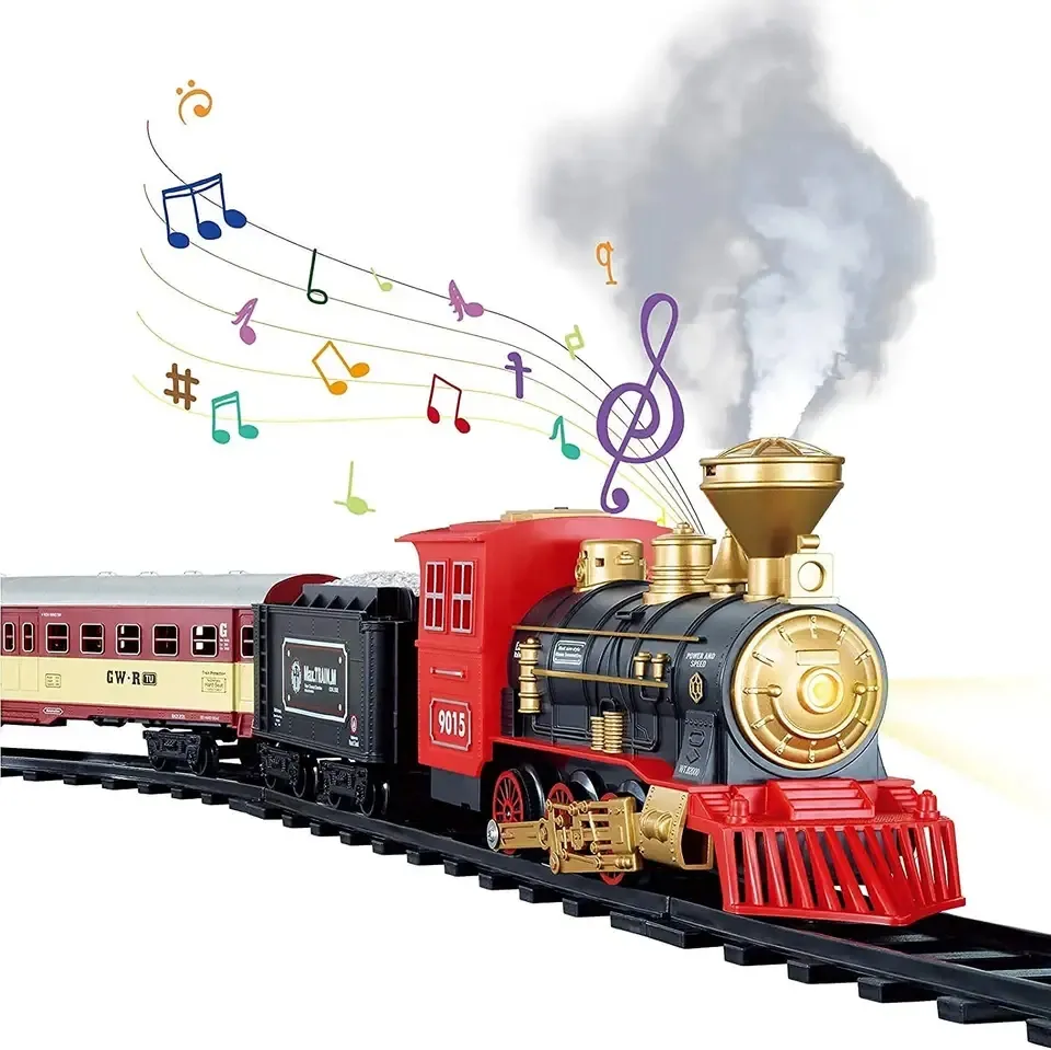 Electric classical train track toy include steam locomotive engine emulational train tracks with light and sound