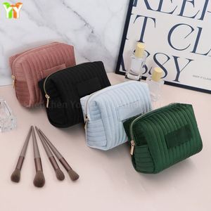 Plush Velvet Cosmetic <b>Bags</b> with Gold Zipper Quilted Makeup <b>Bag</b> Portable Storage Pouch for Women <b>Gifts</b> - Product Image 3