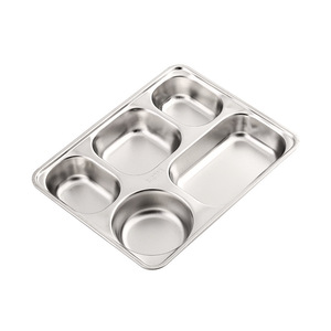 304 Stainless Steel Divided Meal Tray With Lid Rectangle Lunch Box For Adults Students Canteens Kindergarten Serving Trays - Product Image 2