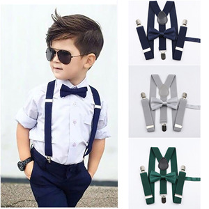 Conjunto de cinturón con pajarita para niños Y niñas, tirantes elásticos ajustables para bebés, Color sólido - Product Image 3