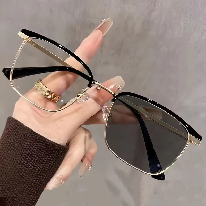 Unisex Square Metal Semi Rimless Eyeglasses