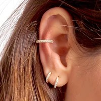 Anting Hidung Palsu Wanita Model C, Gaya Tulang Rawan, Tembaga Berlapis Zirkon Mikro, Dapat Disesuaikan, Penjepit Telinga