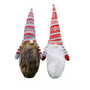 Housse de bouteille de vin de Noël en forme de gnome, tricotée, avec chapeau haut et barbe en peluche, décoration de table de fêtes - Product Image 6