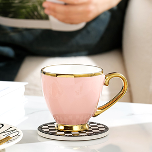 Ensemble tasse turque en céramique personnalisée avec soucoupe glaçure colorée bord or de luxe porcelaine espresso cappuccino café lait tasse à thé - Product Image 5