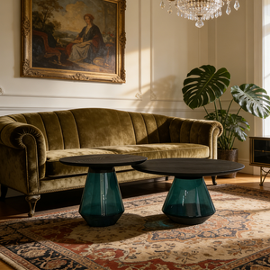 Juego de Mesa de Centro de Vidrio Moderno de Lujo, Estilo Nórdico, Tapa Redonda de Madera, Muebles de Sala de Estar, Mesa de Té Minimalista para Apartamento - Product Image 6