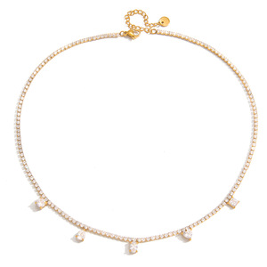 Collar de tenis geométrico de circonita con corte princesa y cadena de oro, unisex, para uso diario - Product Image 5