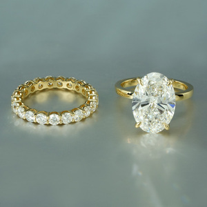 Anillo de Compromiso Clásico para Mujer, Joyería Fina, Oro Amarillo de 9K, Diamante Cultivado en Laboratorio de Corte Ovalado de 6CT, Certificado IGI E VS1 - Product Image 1