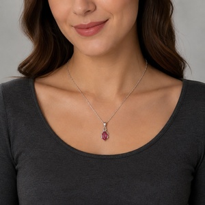 Collier pendentif grenat taille marquise en argent sterling 925 plaqué or rose et rhodium, avec cadre en boucle, pierre naturelle, pour femme, mariage - Product Image 3