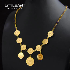 Vintage moneta turca lucido e splendido colore placcato oro cubano Charm catena cerchio collane monete per le donne - Product Image 4