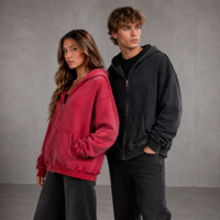 Sweat-shirt à capuche personnalisé en gros, style rétro urbain, double fermeture éclair, effet vieilli et délavé, pour hommes