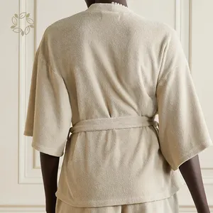 Organic Bamboo Cotton Blend Terry Robe Bamboo Kimono Robe Eco Cloth Robe <strong>Dressing</strong> <strong>Gown</strong> Short Sleeve Terry Cotton Bath <strong>Towel</strong> - Product Image 5