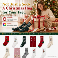 Chaussettes de Noël personnalisées OEM en jacquard tricoté pour hommes et femmes, en coton doux, motif Père Noël, flocon de neige, renne pour Noël