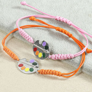 Braccialetto Artigianale Stile Bohemien con Ciondoli, Pittura a Palette Colorata, Regalo per <span class=keywords><strong>Amanti</strong></span> dell'Arte, Gioielli con Cordino Regolabile - Product Image 5