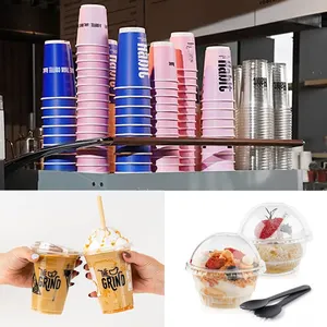 Custom logo design ice cream coffee tea cups eco friendly plastic cup with pink cardboard shakes cold drink break