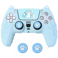 Coque en silicone avec décor oreilles de chat pour manette PS5, anti-poussière, anti-chute, avec adorables poignées en forme de patte