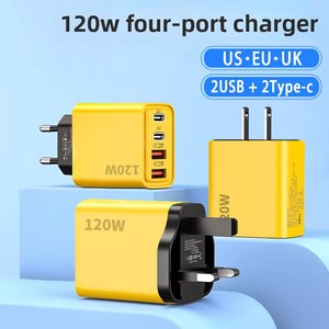 120W Multi-Port Fast Charger 2 USB-C PD Ports + 2 QC3.0 USB Ports Universal Travel Adapter for US/EU/<strong>UK</strong> Plugs - Product Image 4