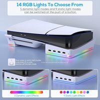 Support horizontal avec lumière LED RVB pour Ps5 Slim & Ps5 Pro, accessoires de console avec 14 modes d'éclairage et ports USB à 4 ports