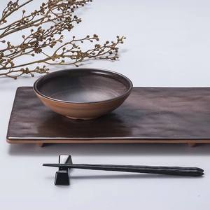 Assiette <span class=keywords><strong>rectangulaire</strong></span> noire en mélamine, texture <span class=keywords><strong>ardoise</strong></span>, incassable, pour steak et brochettes, <span class=keywords><strong>plateau</strong></span> de service pour grillades de restaurant japonais - Product Image 1