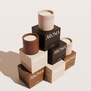 <span class=keywords><strong>Bougie</strong></span> parfumée YOYOLO avec logo personnalisé, durable, marron, motif grain de bois, dans un pot en céramique et béton - Product Image 1