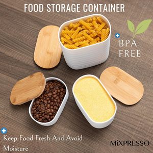 Classic Design 3PCs Kitchen Accessories White <b>Bamboo</b> Lids Plastic Food Storage Box for Spice Rice Cereal Use - Product Image 4
