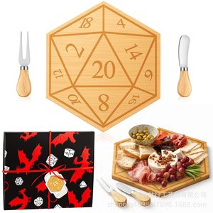 Planche de service en bois en forme de dé D20, plateau à pain, assiette à fruits, planche à fromage, assiette à dessert, couleur bois naturel, bois massif, simple - Product Image 4