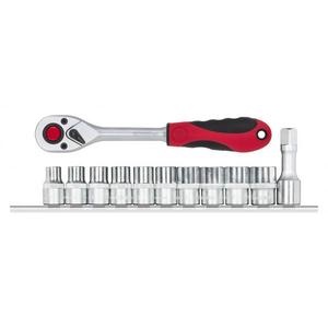 GEDORE - 3300030 Sockets and <b>ratchet</b> 1/2'' hexagonal with rail (<b>12</b> pcs.) - EAN 4060833000307 <b>RATCHET</b> AND SOCKET SETS 1/2" - Product Image 1