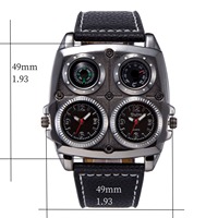 Reloj de doble zona horaria para hombre con brújula, termómetro, manecillas luminosas y correa de cuero