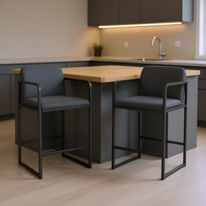 Tabourets de bar modernes, lot de 2, siège rembourré gris foncé, structure métallique, pour îlot de cuisine et usage domestique - Product Image 2