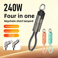Kabel Gantungan Kunci 4-in-1 Berbahan Nilon Kepang 240W Pengisian Daya Cepat 10.5CM Kabel Data Daya Pendek Portabel Dapat Disesuaikan