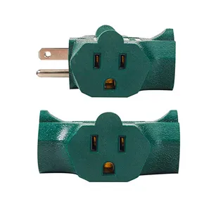 125V 15A 1875W Heavy Duty Strong Green 3 Way Outlet Adapters Power Plug