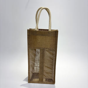 Sac de <span class=keywords><strong>transport</strong></span> de vin en toile de jute robuste écologique sac de jute à fenêtre en PVC motif lettre pour plusieurs bouteilles cadeau Shopping - Product Image 2