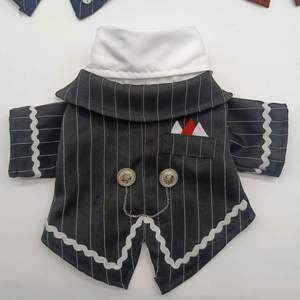 Costume rayé bleu marine en polyester pour animaux de compagnie, smoking avec nœud papillon rouge pour chats et chiens, robe de mariage deux pièces, style classique - Product Image 2