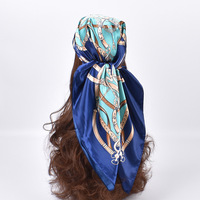 Foulard carré de luxe en satin de soie 90x90cm pour femme, motif à carreaux, style printemps, châle, hijab, bandana