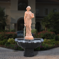 Jardin extérieur sculpture à la main en marbre statue féminine fontaine murale en pierre rouge avec sculpture de dame