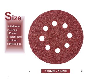 240 पीसी 5 इंच 8-होल हुक और लूप एल्यूमीनियम ऑक्साइड सैंडिंग डिस्क - Product Image 5