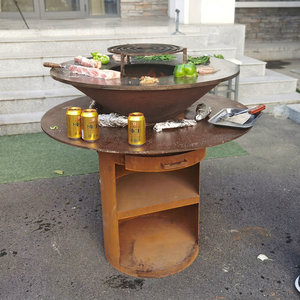 Premium <b>Modern</b> Restaurant Korean BBQ Grill <b>Table</b> Top Firewood Corten Steel Construction Natural Rust Finish CE Certified - Product Image 1