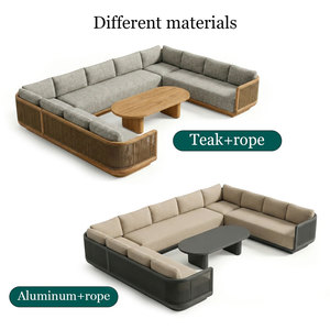 Ensemble <span class=keywords><strong>de</strong></span> canapés d'extérieur YORLLA <span class=keywords><strong>de</strong></span> luxe en teck, en forme <span class=keywords><strong>de</strong></span> U, avec cordage tressé, mobilier <span class=keywords><strong>de</strong></span> <span class=keywords><strong>jardin</strong></span> pour villa - Product Image 3